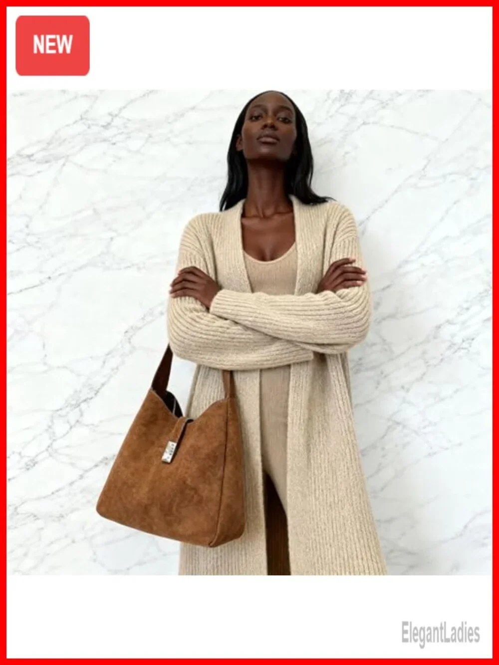 Faux Suede Slouchy Hobo Bag with Zippered Pouch - Retro Shoulder Bag